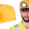 Arbejdshjelm med lygte, gul