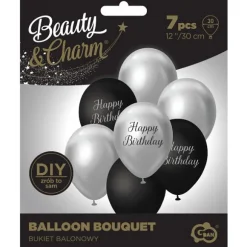 Ballon buket Birthday sølv/sort
