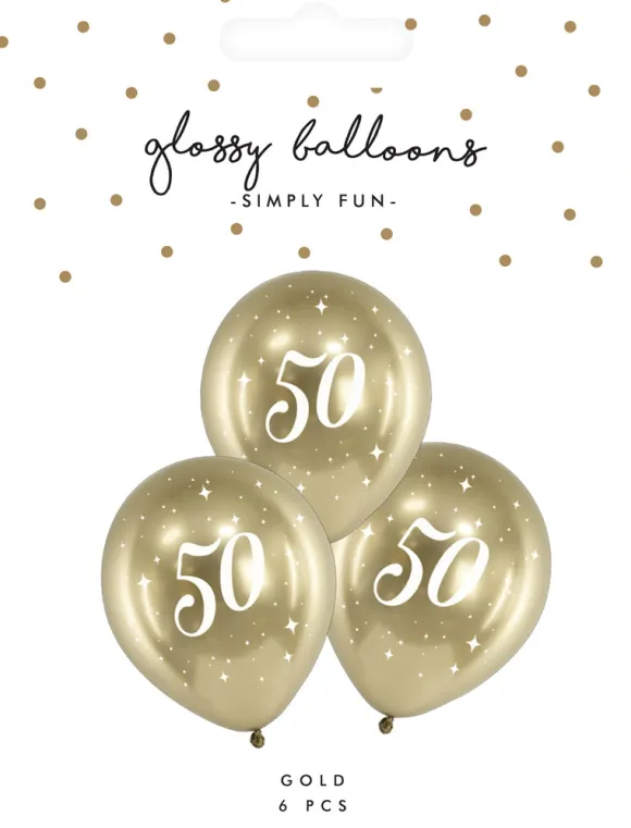 Ballon glossy 50 guld 6-pak