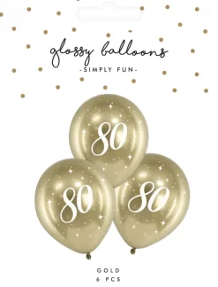 Ballon glossy 80 guld 6-pak