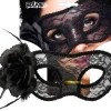 Blondemaske med rose, sort