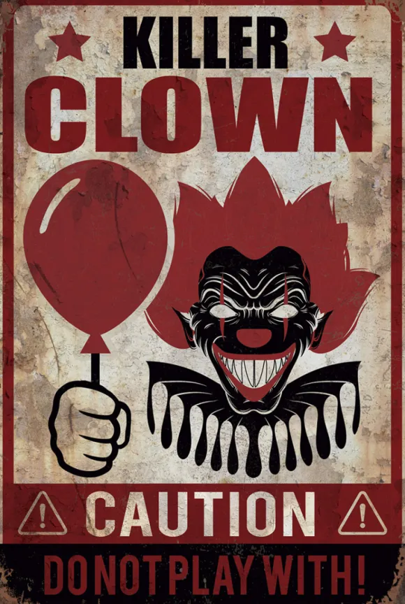 Caution! Killer Clown skilt