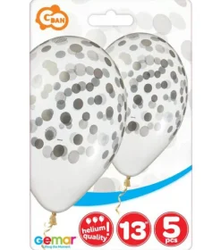 Konfetti ballon sølv 5-pak