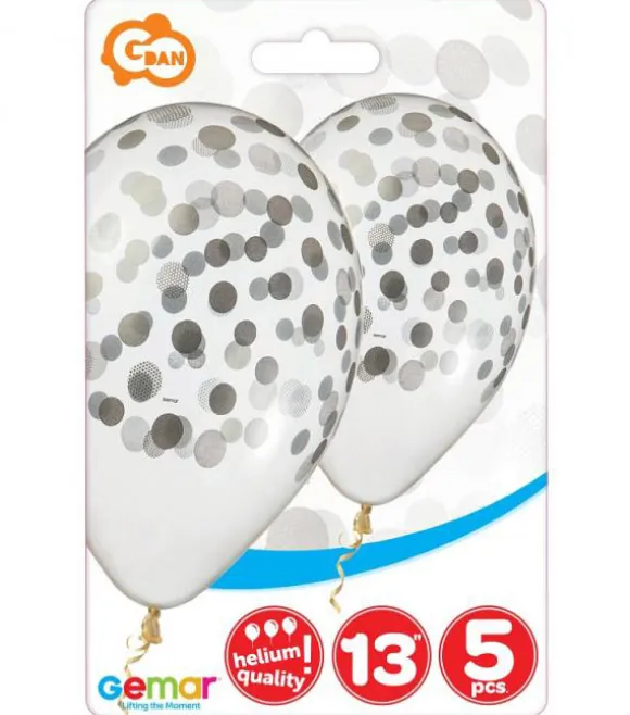Konfetti ballon sølv 5-pak