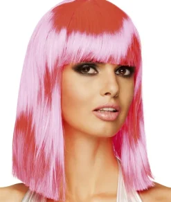 Paryk med pandehår, neon-pink