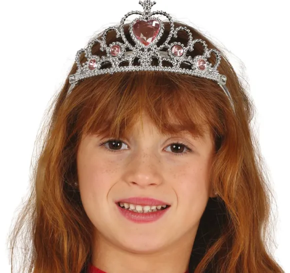 Prinsesse tiara diadem sølv/pink
