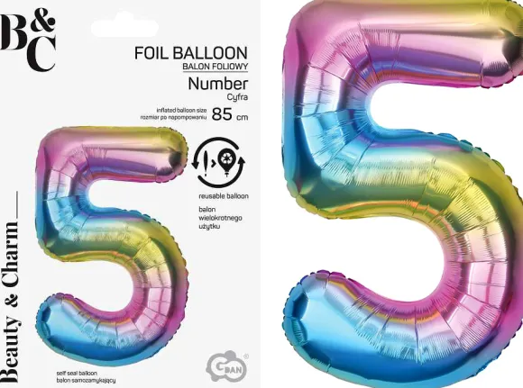 Tal ballon 5 regnbue 85 cm