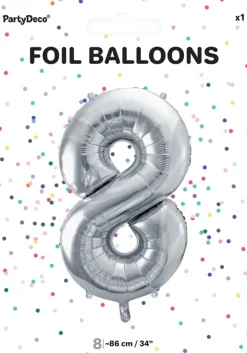 Tal ballon 8 sølv 86 cm
