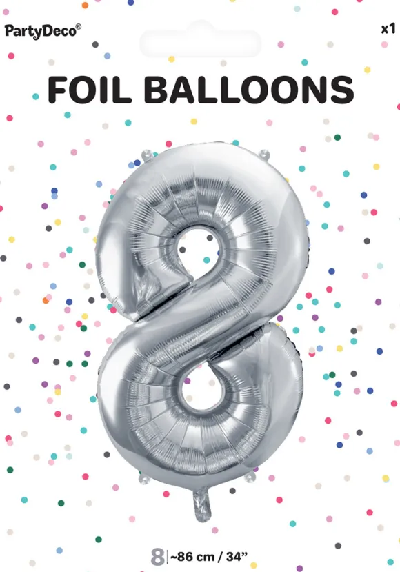 Tal ballon 8 sølv 86 cm