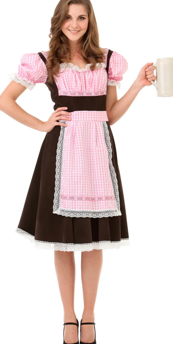 Tyrolerkjole pink/brun, L